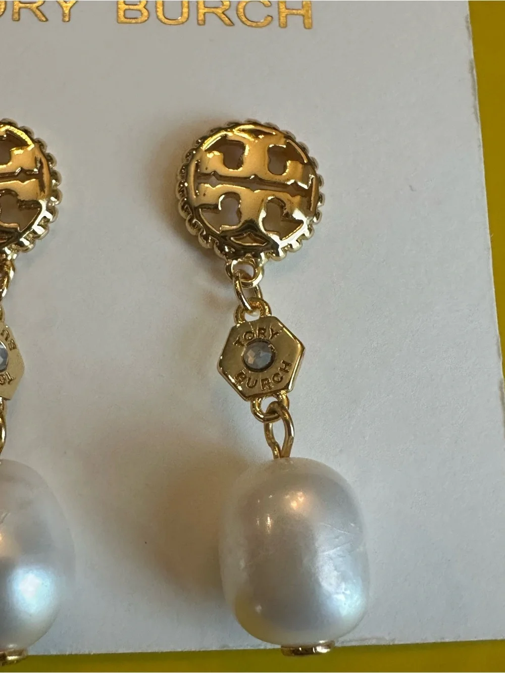 Tory Burch Rope Logo Pearl Drop Dangle Earrings